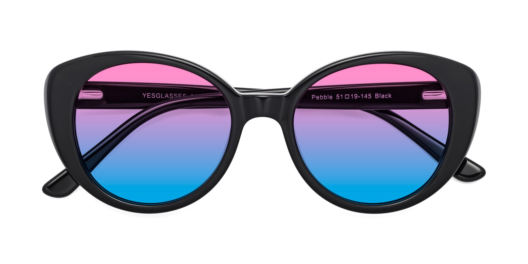 Folded Front of Pebble in Black with Pink / Blue Gradient Lenses