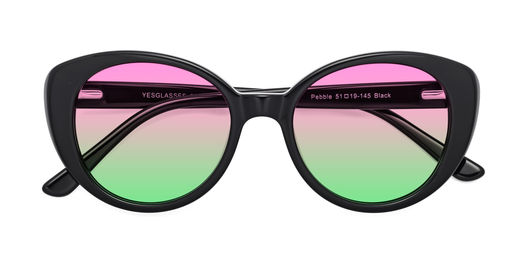Folded Front of Pebble in Black with Pink / Green Gradient Lenses
