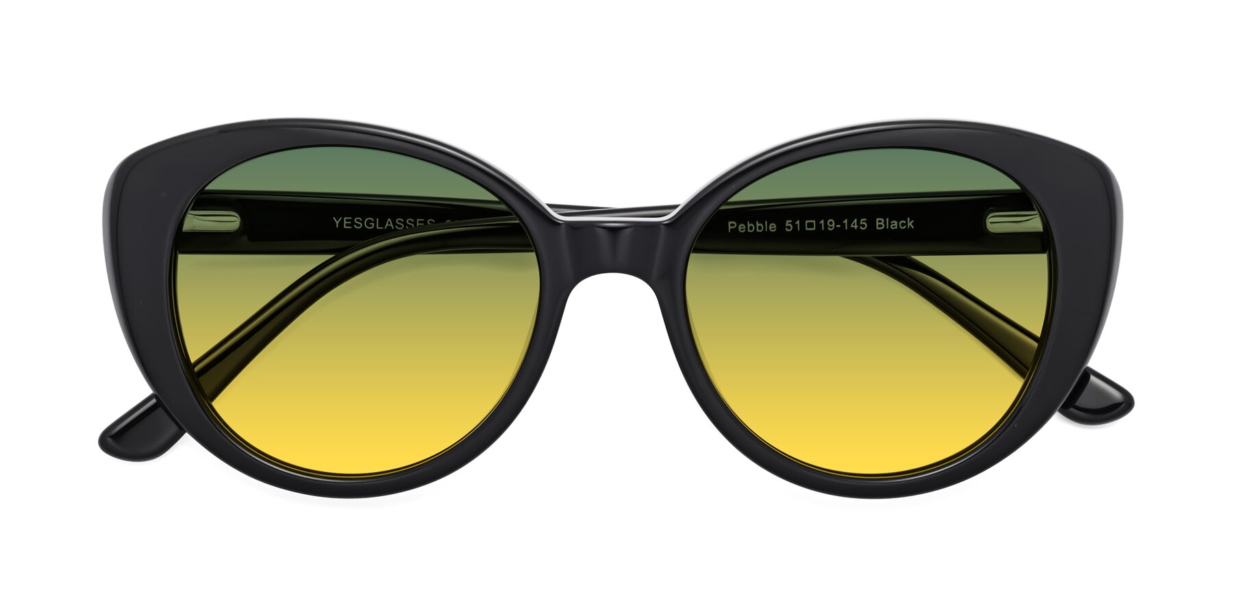 Folded Front of Pebble in Black with Green / Yellow Gradient Lenses