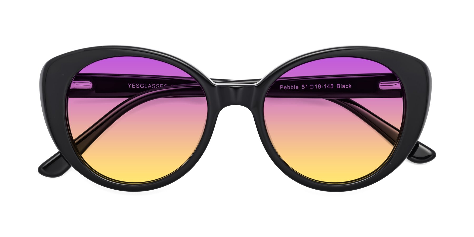 Folded Front of Pebble in Black with Purple / Yellow Gradient Lenses