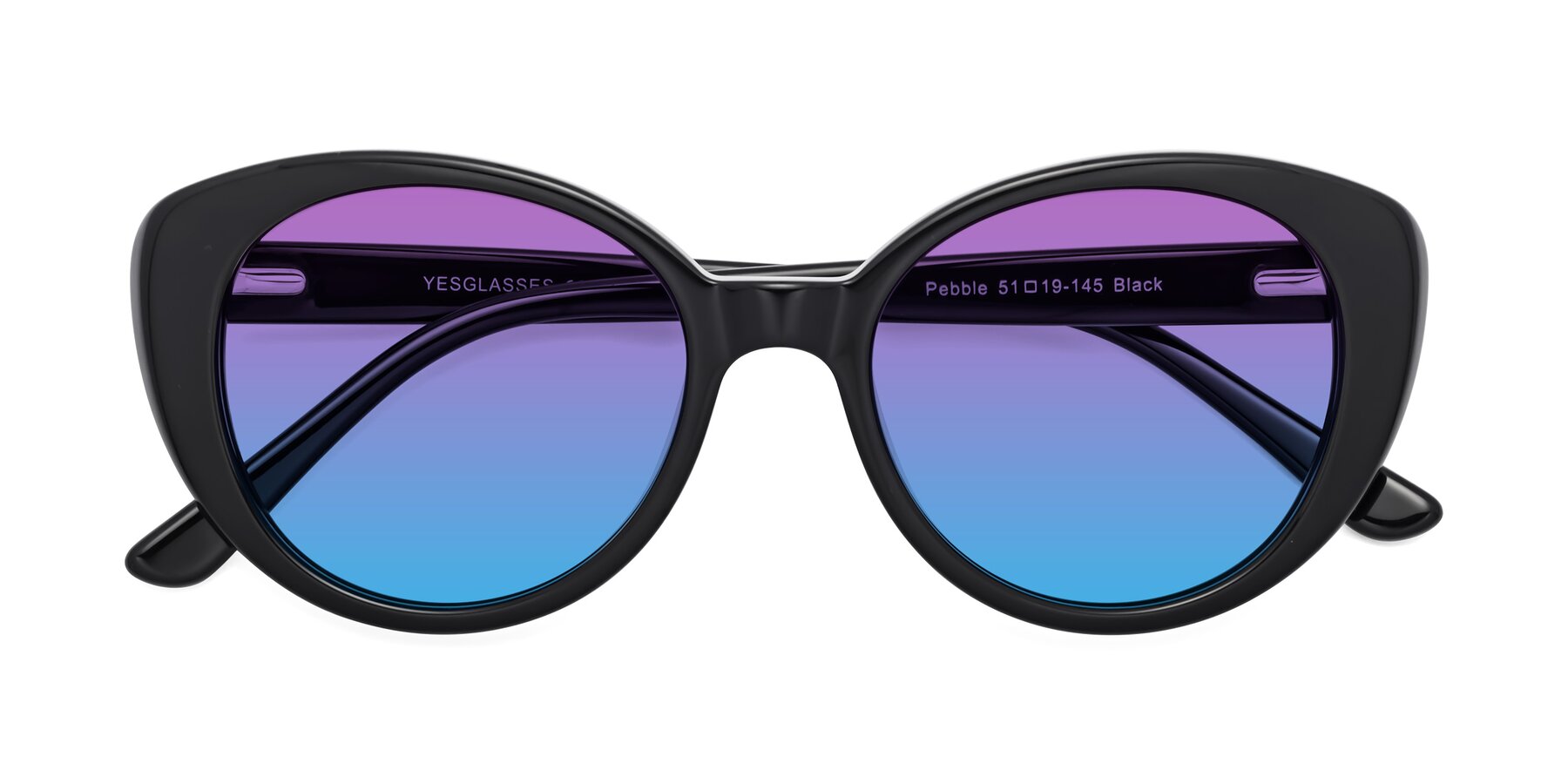 Folded Front of Pebble in Black with Purple / Blue Gradient Lenses