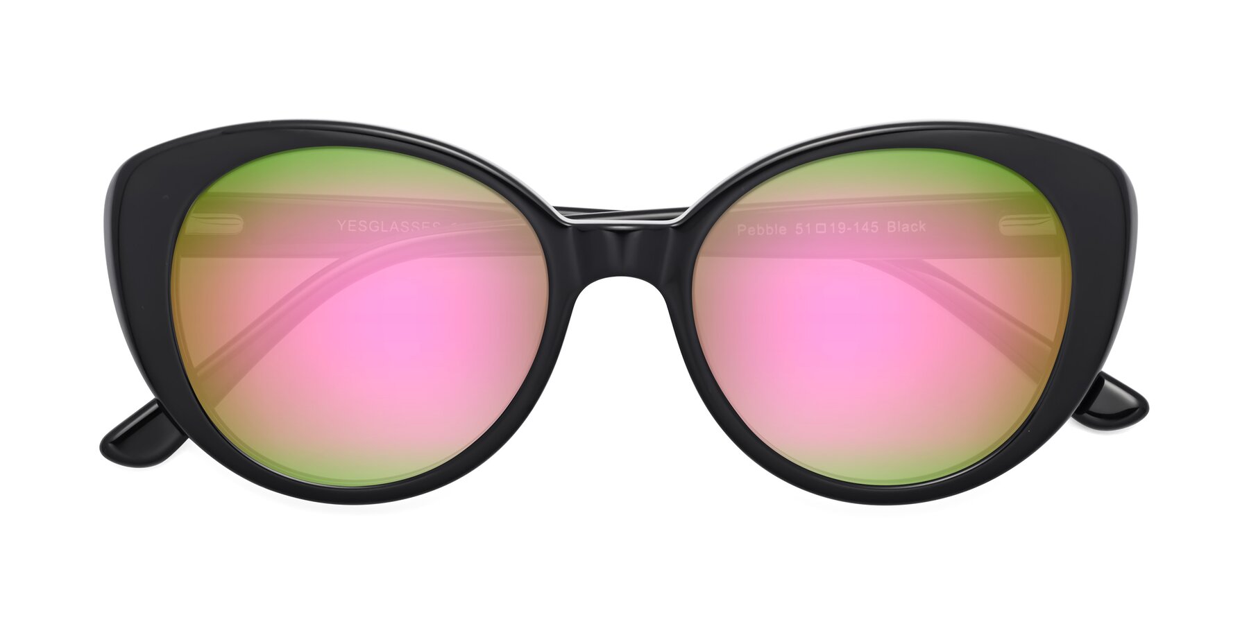 Folded Front of Pebble in Black with Pink Mirrored Lenses