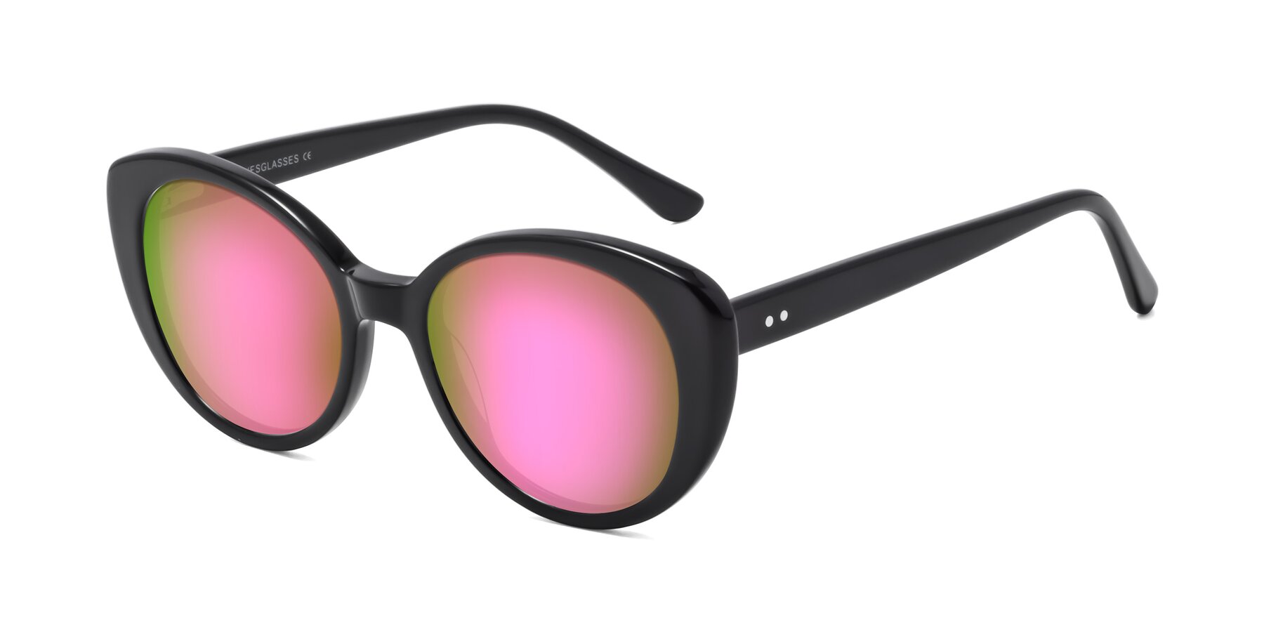 Angle of Pebble in Black with Pink Mirrored Lenses