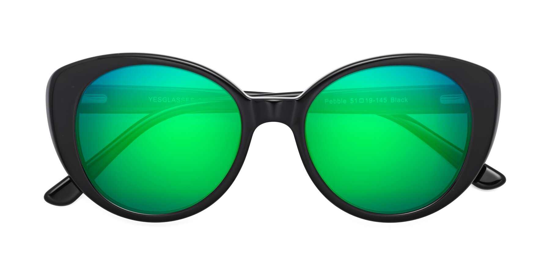 Folded Front of Pebble in Black with Green Mirrored Lenses