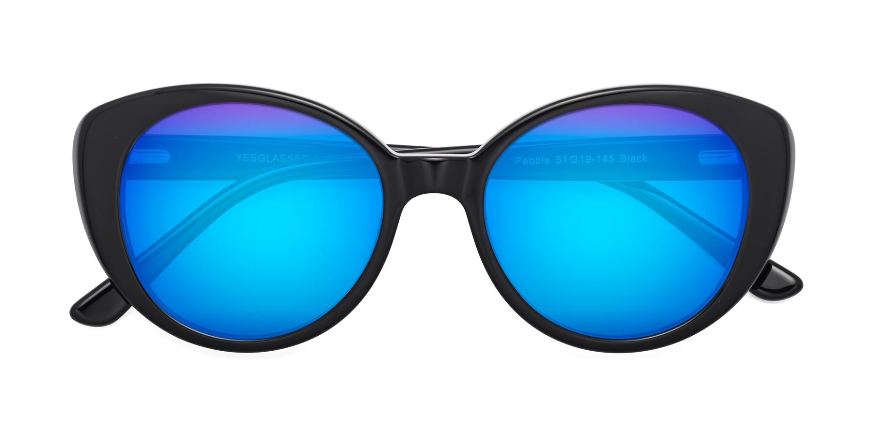 Folded Front of Pebble in Black with Blue Mirrored Lenses
