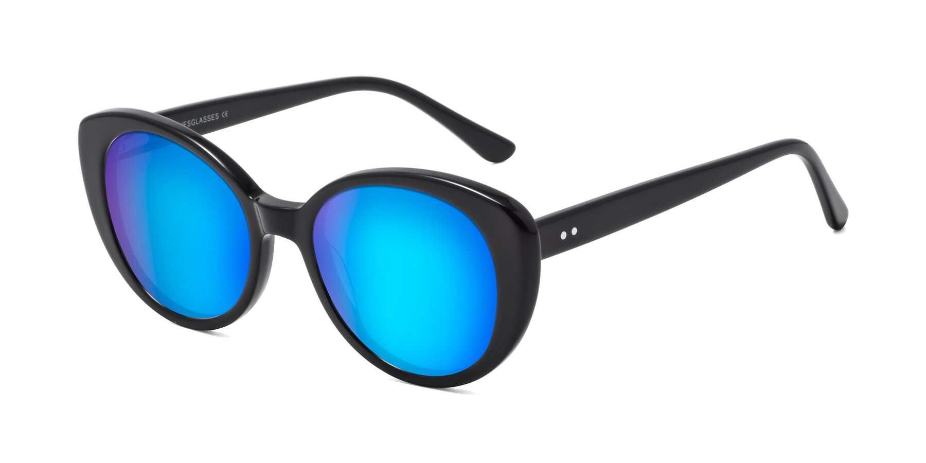 Angle of Pebble in Black with Blue Mirrored Lenses
