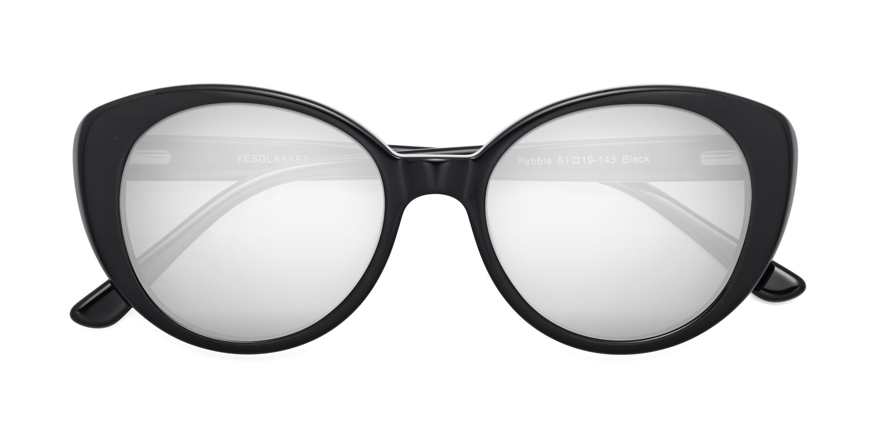 Folded Front of Pebble in Black with Silver Mirrored Lenses