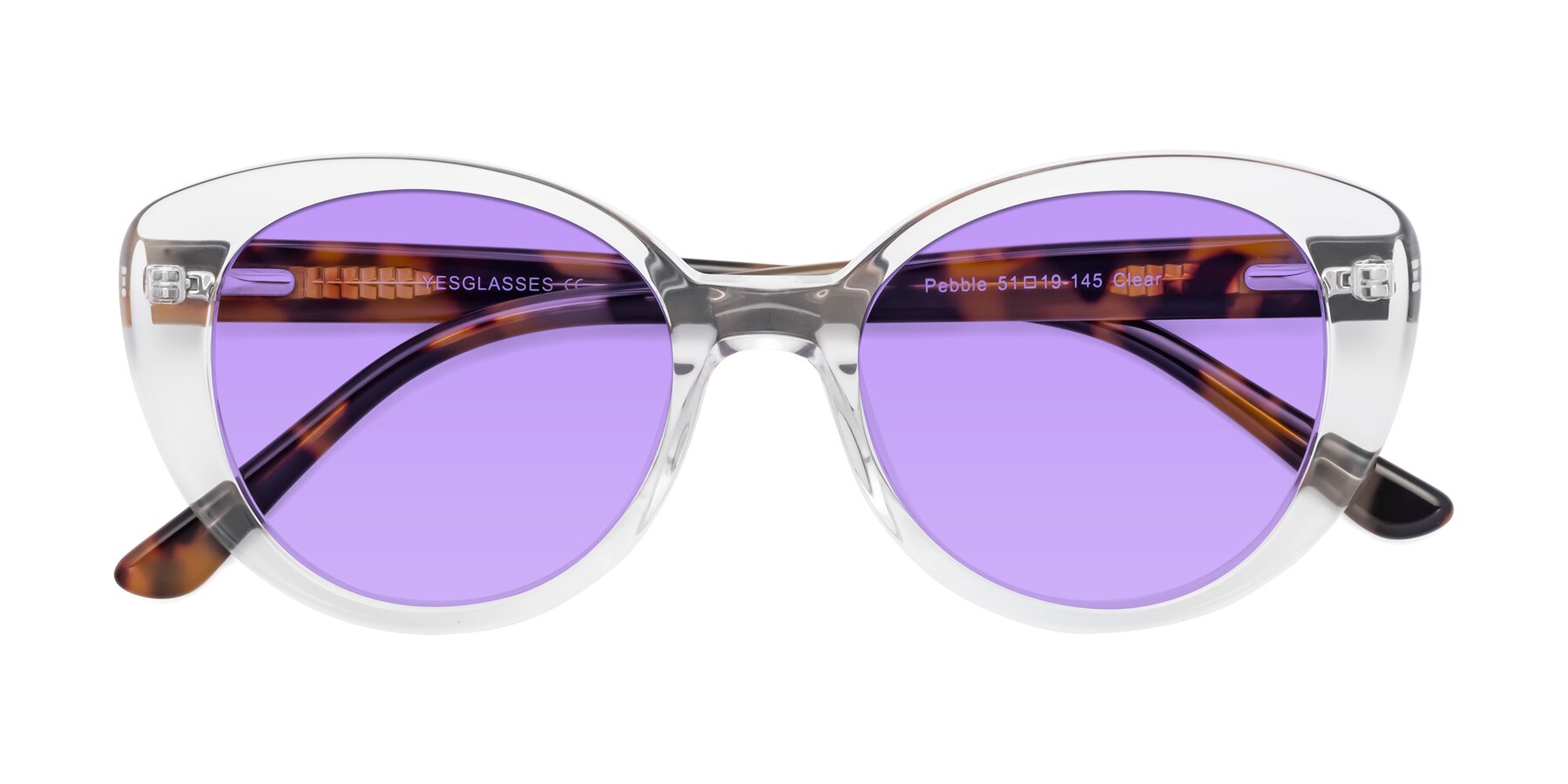 Folded Front of Pebble in Clear with Medium Purple Tinted Lenses