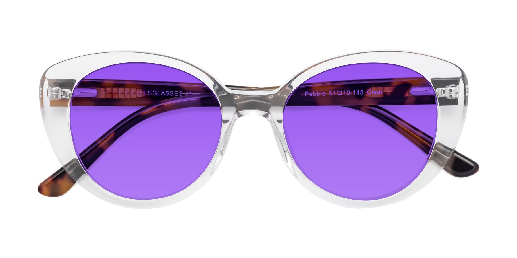 Folded Front of Pebble in Clear with Purple Tinted Lenses