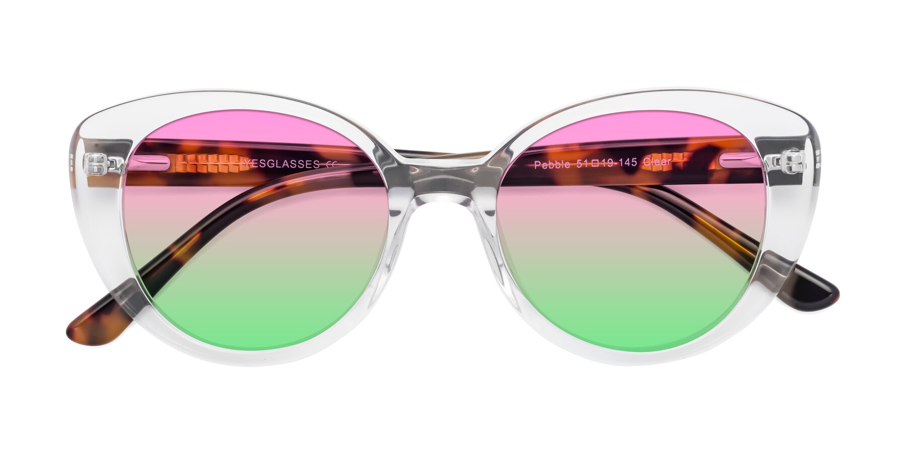 Folded Front of Pebble in Clear with Pink / Green Gradient Lenses
