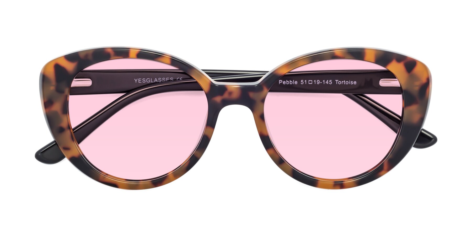 Folded Front of Pebble in Tortoise with Light Pink Tinted Lenses