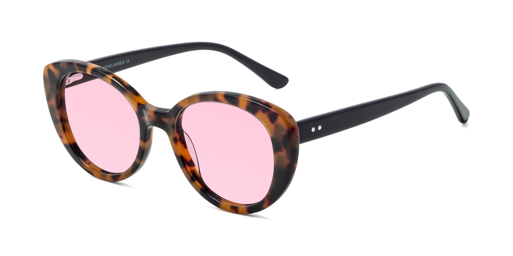 Angle of Pebble in Tortoise with Light Pink Tinted Lenses