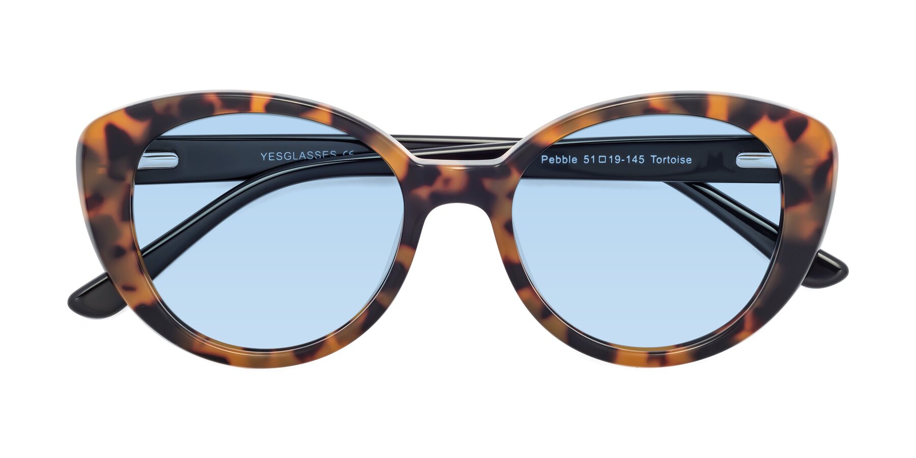 Folded Front of Pebble in Tortoise with Light Blue Tinted Lenses