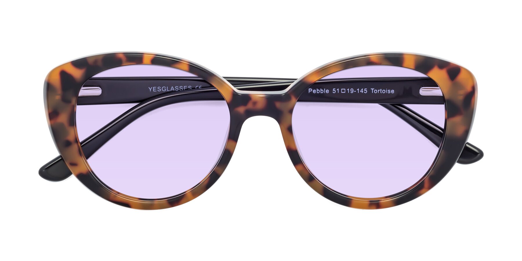 Folded Front of Pebble in Tortoise with Light Purple Tinted Lenses