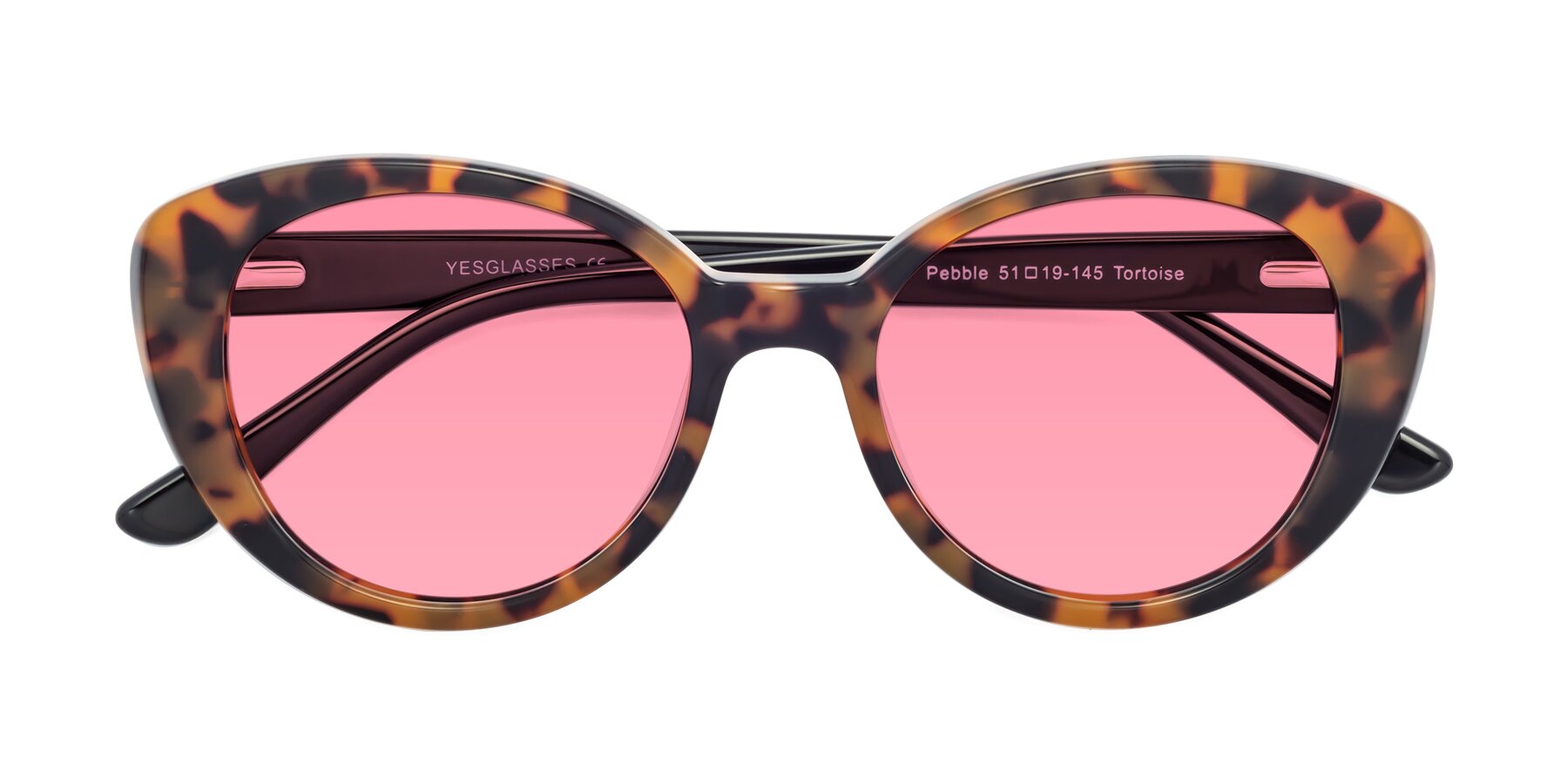 Folded Front of Pebble in Tortoise with Pink Tinted Lenses