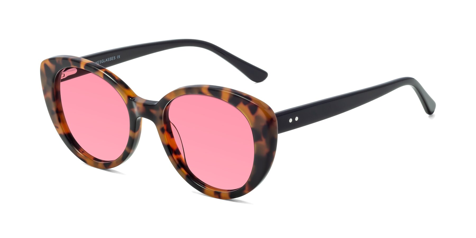 Angle of Pebble in Tortoise with Pink Tinted Lenses