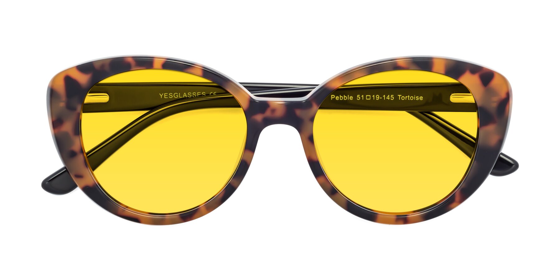 Folded Front of Pebble in Tortoise with Yellow Tinted Lenses