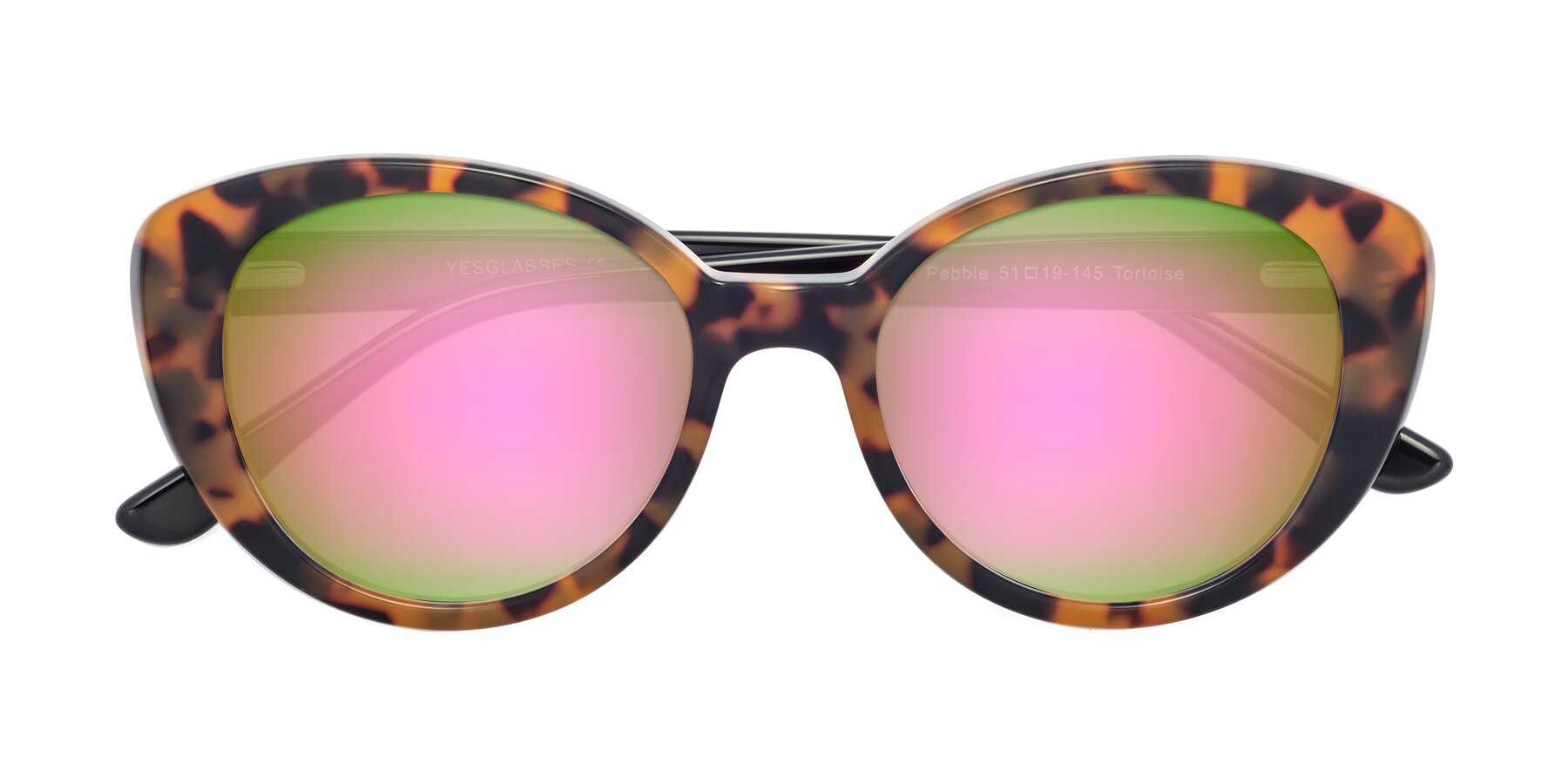 Folded Front of Pebble in Tortoise with Pink Mirrored Lenses