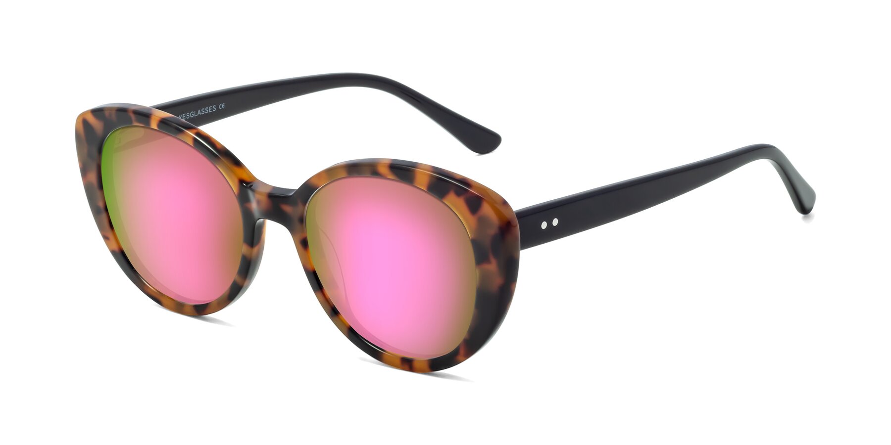 Angle of Pebble in Tortoise with Pink Mirrored Lenses