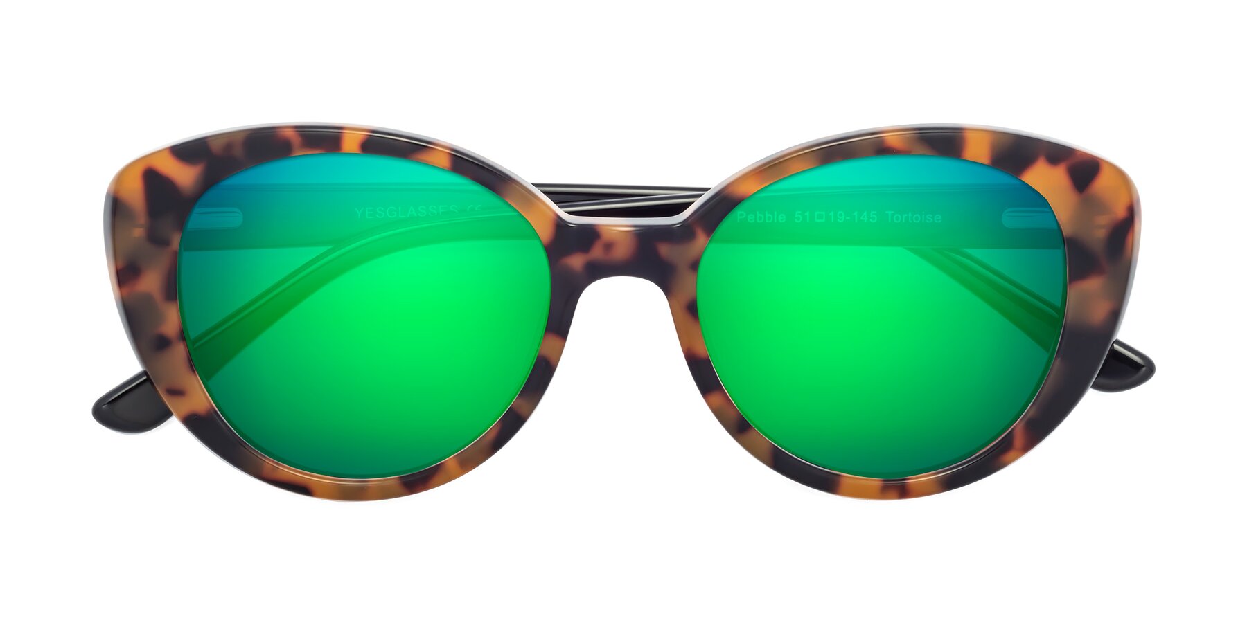 Folded Front of Pebble in Tortoise with Green Mirrored Lenses