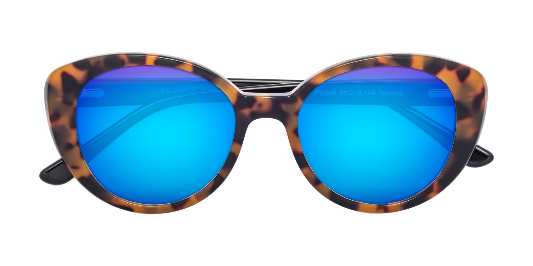 Folded Front of Pebble in Tortoise with Blue Mirrored Lenses
