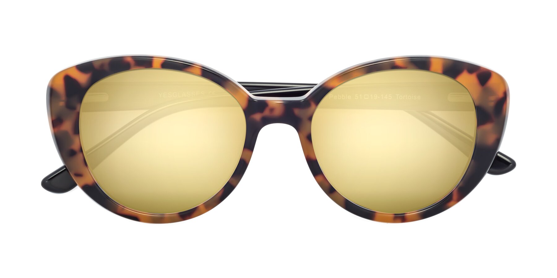 Folded Front of Pebble in Tortoise with Gold Mirrored Lenses