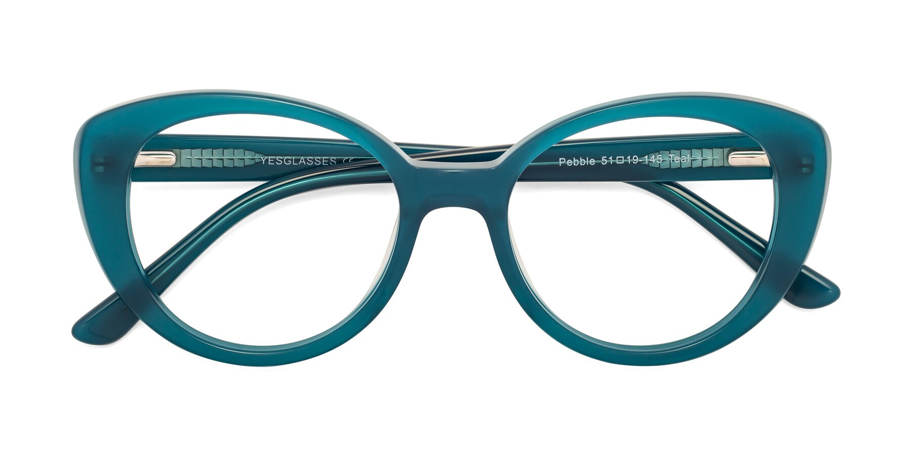 Folded Front of Pebble in Teal Blue with Clear Eyeglass Lenses