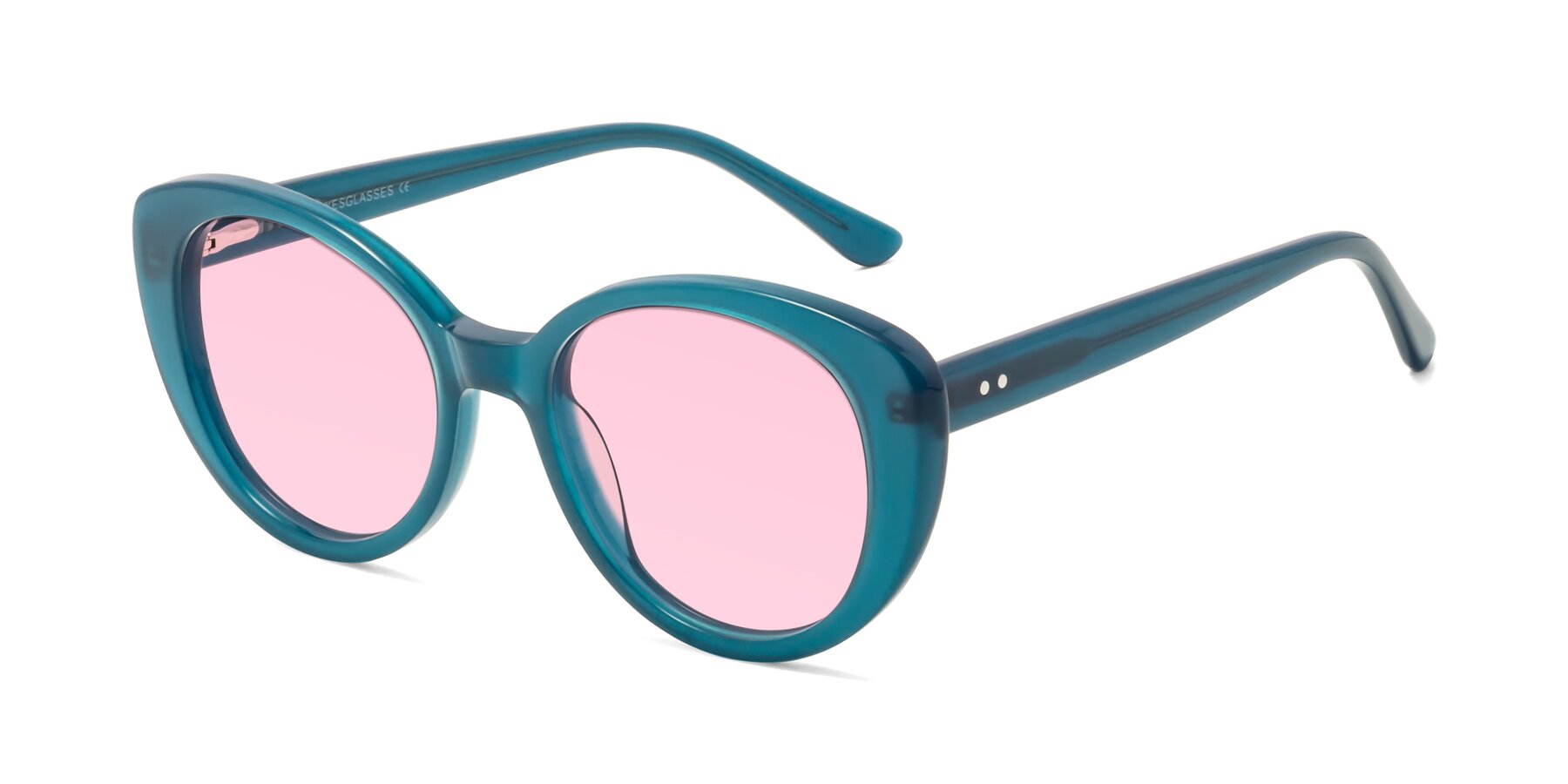 Angle of Pebble in Teal Blue with Light Pink Tinted Lenses