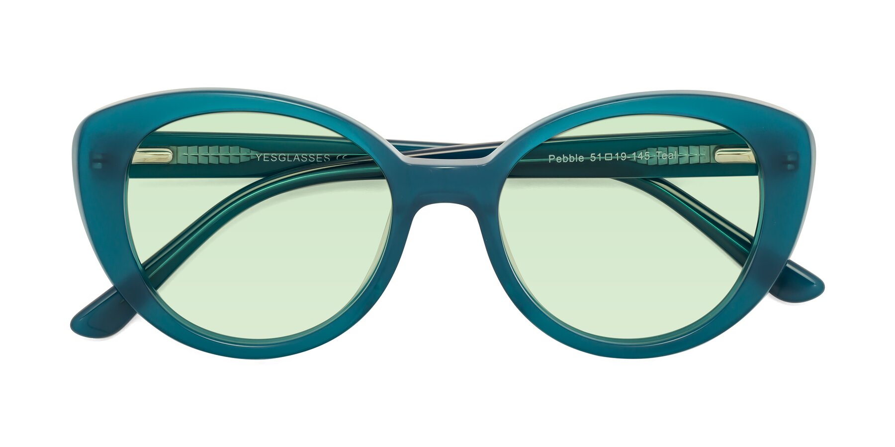 Folded Front of Pebble in Teal Blue with Light Green Tinted Lenses