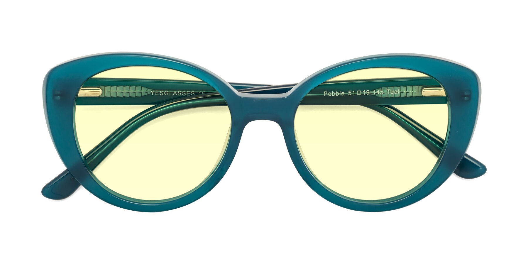 Folded Front of Pebble in Teal Blue with Light Yellow Tinted Lenses