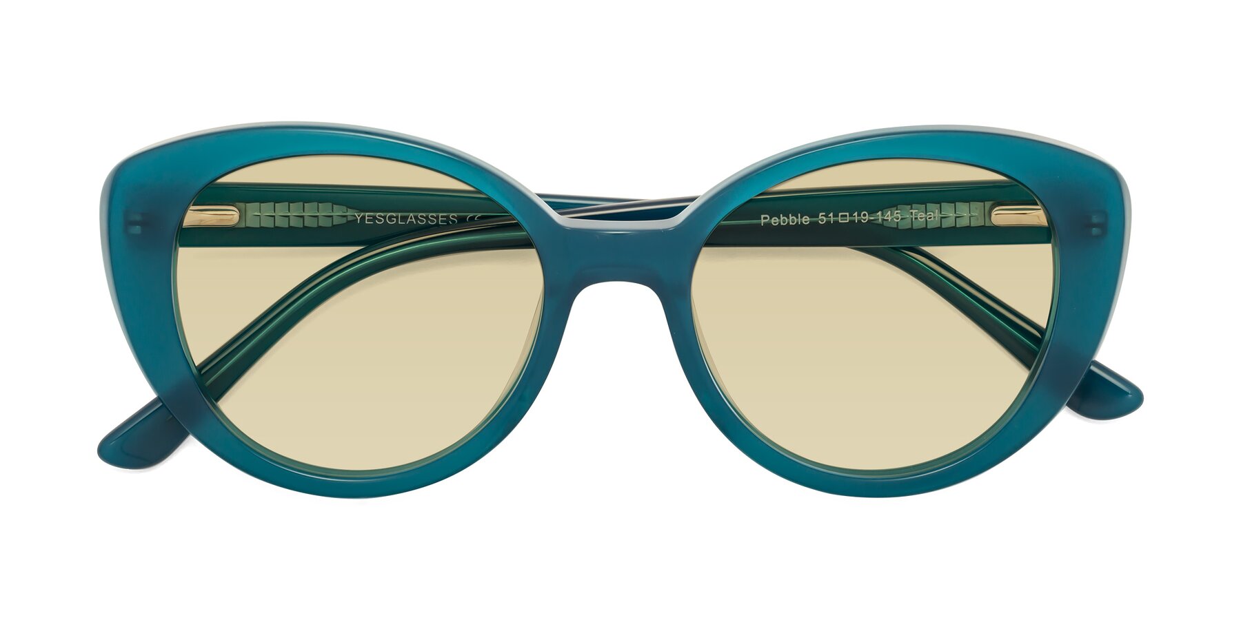 Folded Front of Pebble in Teal Blue with Light Champagne Tinted Lenses