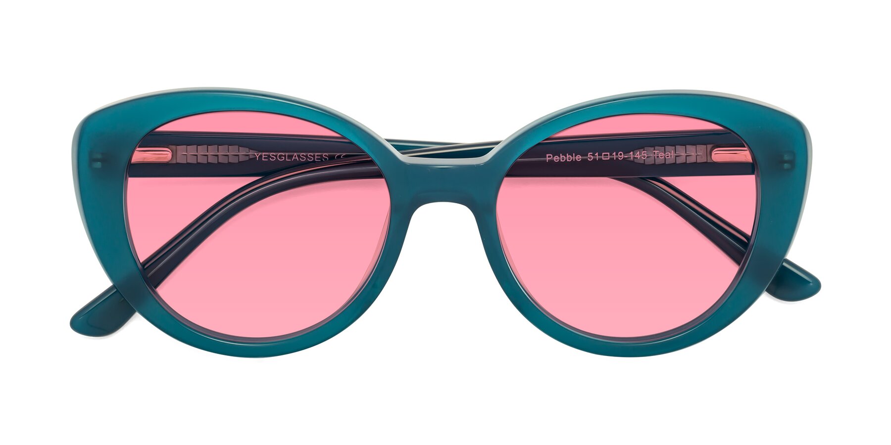 Folded Front of Pebble in Teal Blue with Pink Tinted Lenses