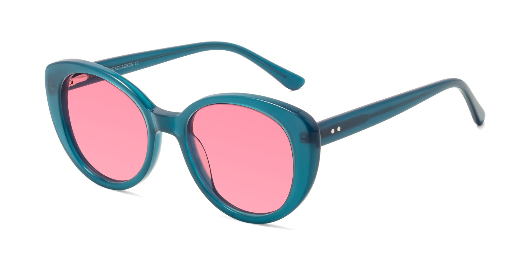 Angle of Pebble in Teal Blue with Pink Tinted Lenses