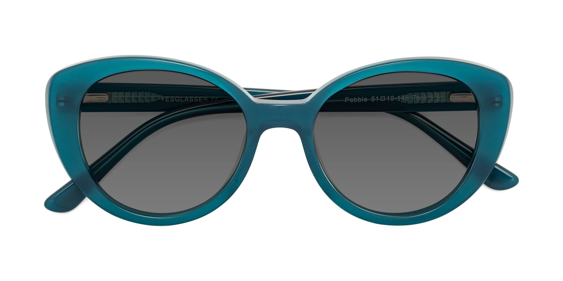 Folded Front of Pebble in Teal Blue with Medium Gray Tinted Lenses