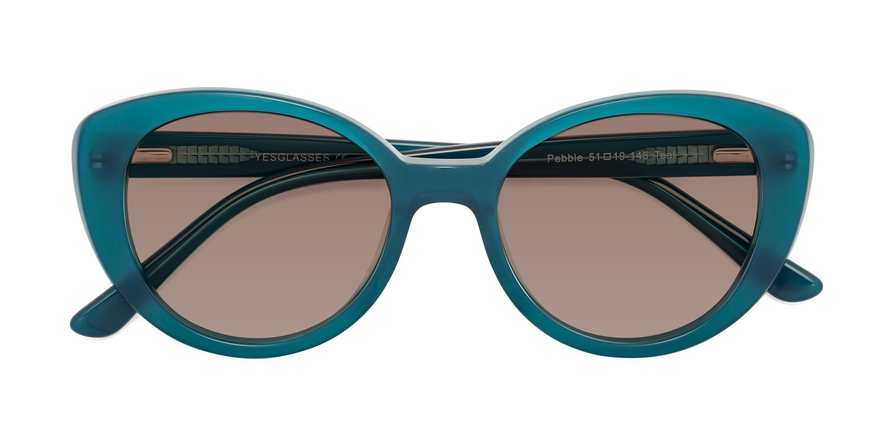 Folded Front of Pebble in Teal Blue with Medium Brown Tinted Lenses