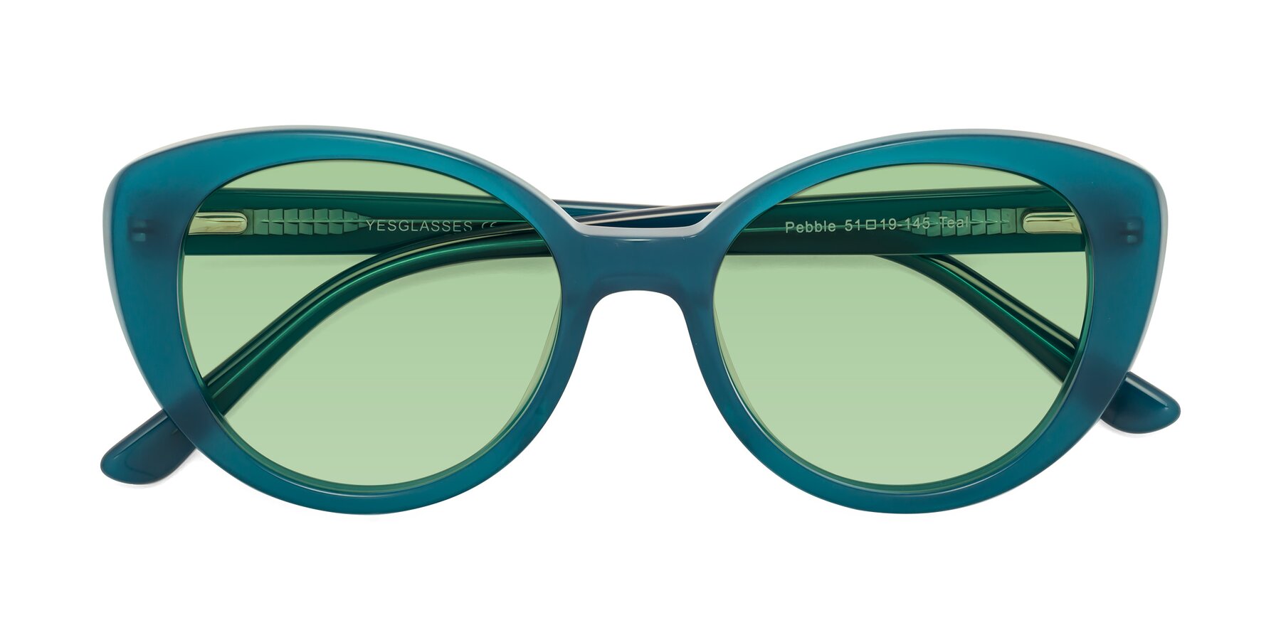 Folded Front of Pebble in Teal Blue with Medium Green Tinted Lenses