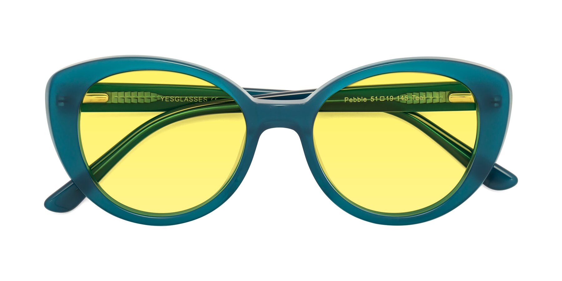 Folded Front of Pebble in Teal Blue with Medium Yellow Tinted Lenses