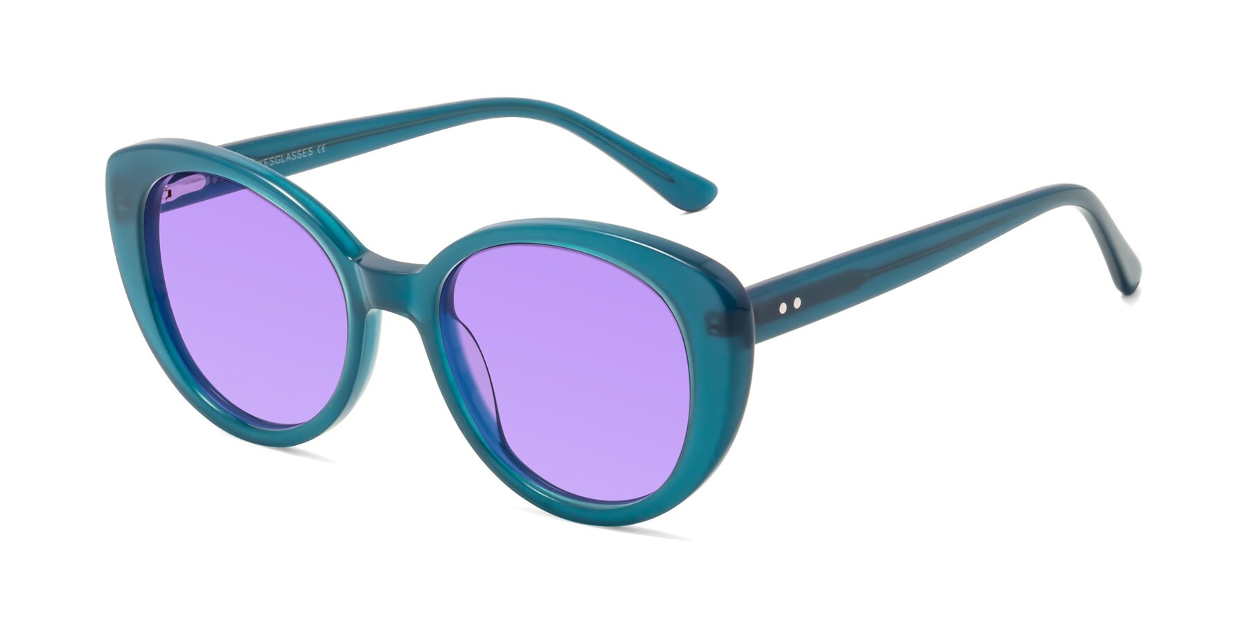Angle of Pebble in Teal Blue with Medium Purple Tinted Lenses