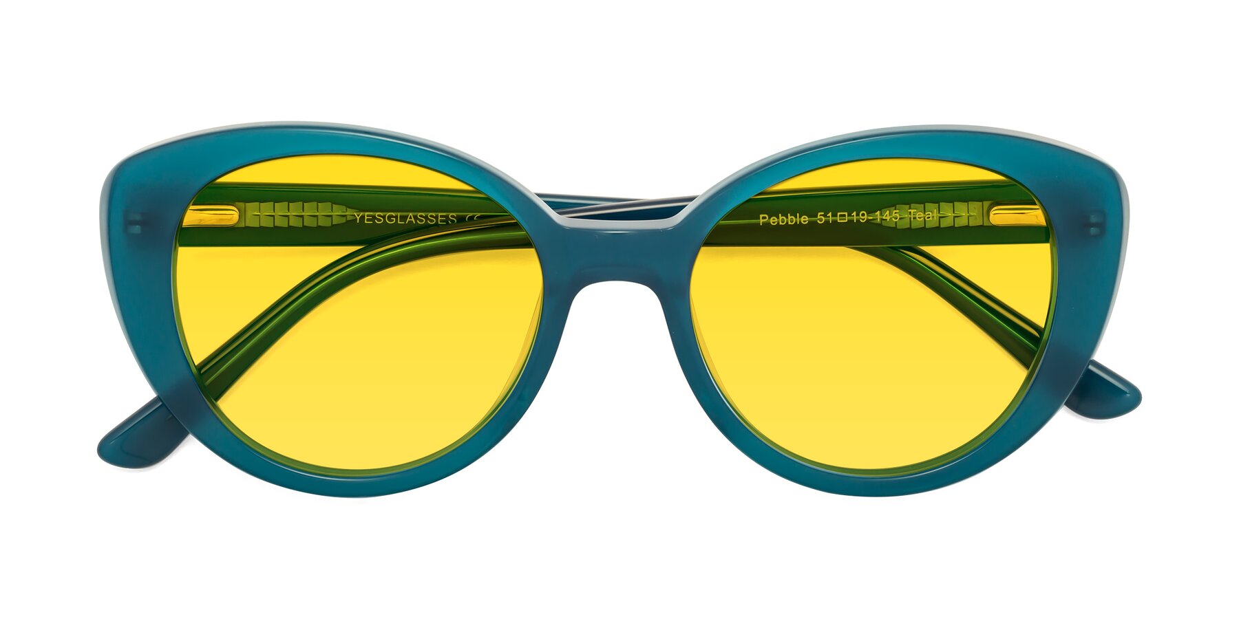 Folded Front of Pebble in Teal Blue with Yellow Tinted Lenses