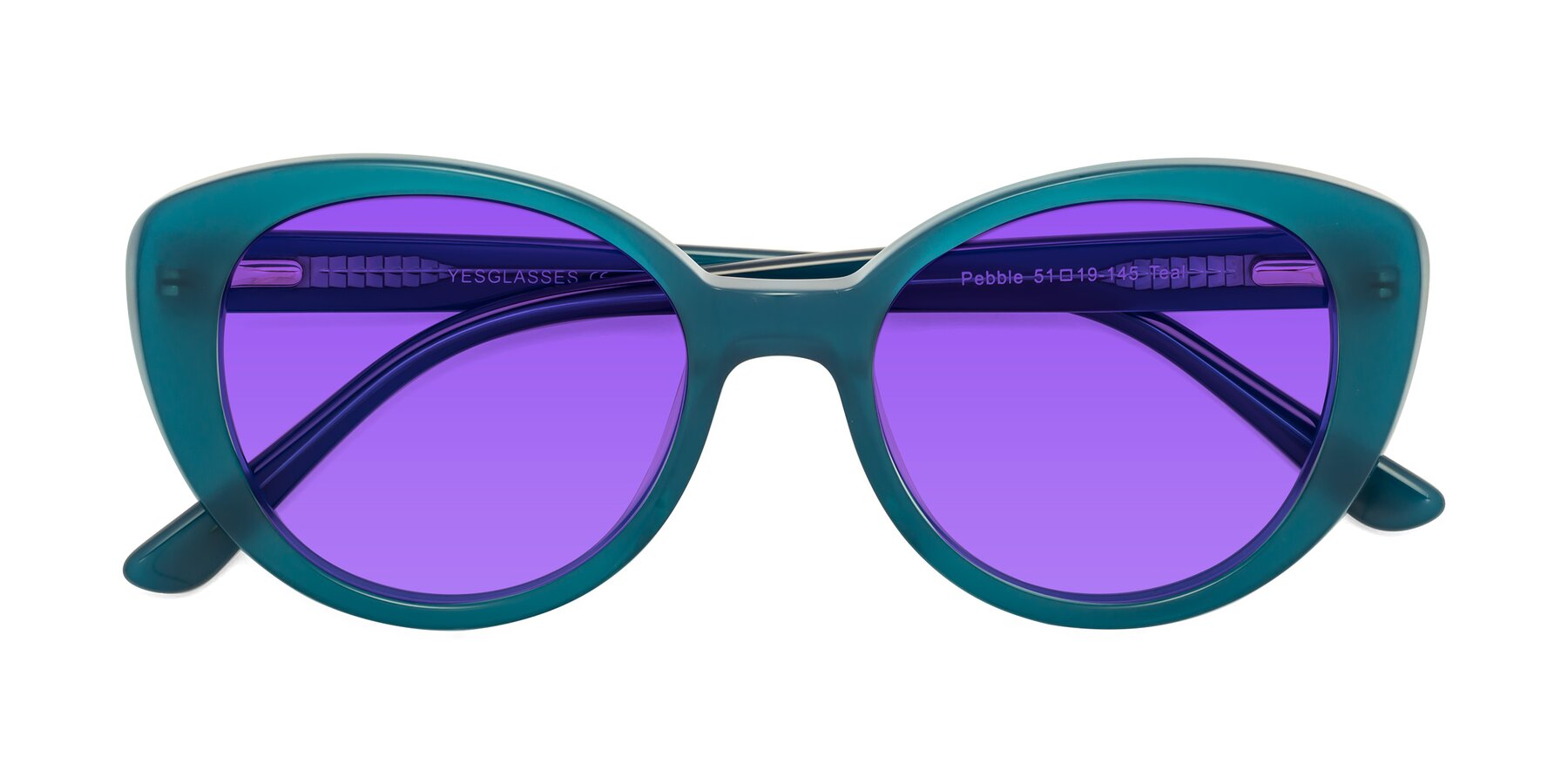 Folded Front of Pebble in Teal Blue with Purple Tinted Lenses