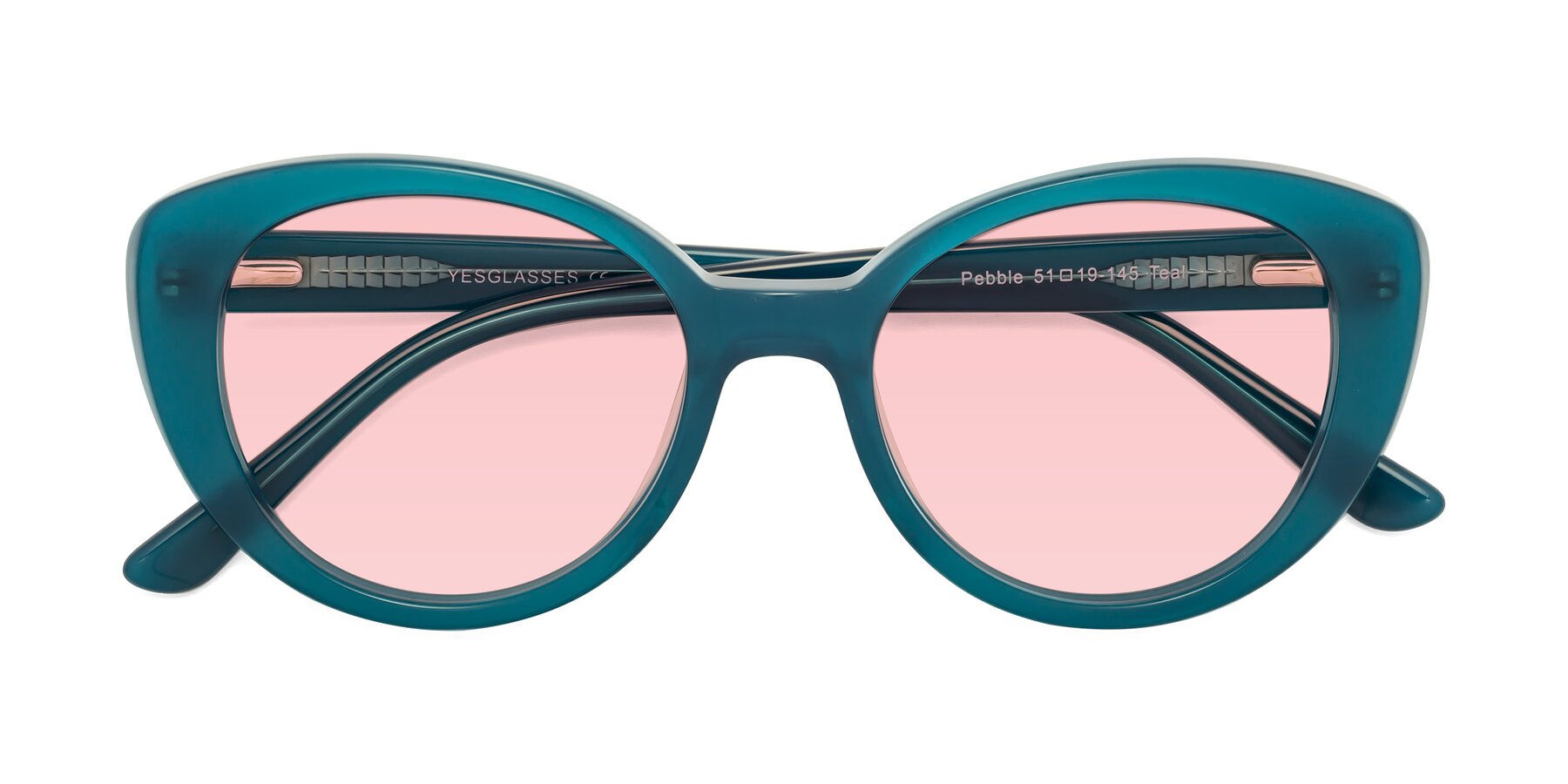 Folded Front of Pebble in Teal Blue with Light Garnet Tinted Lenses