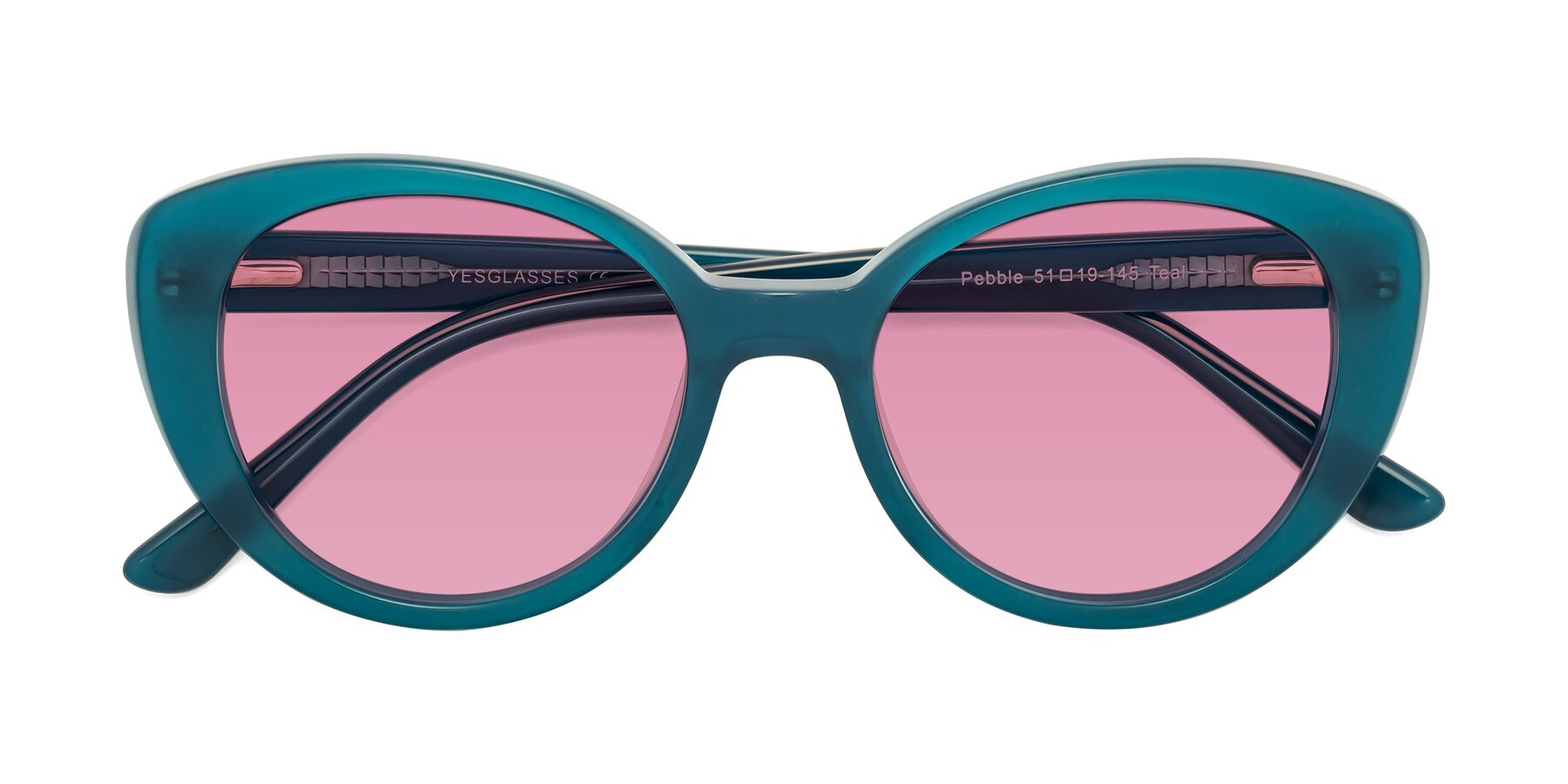 Folded Front of Pebble in Teal Blue with Medium Wine Tinted Lenses