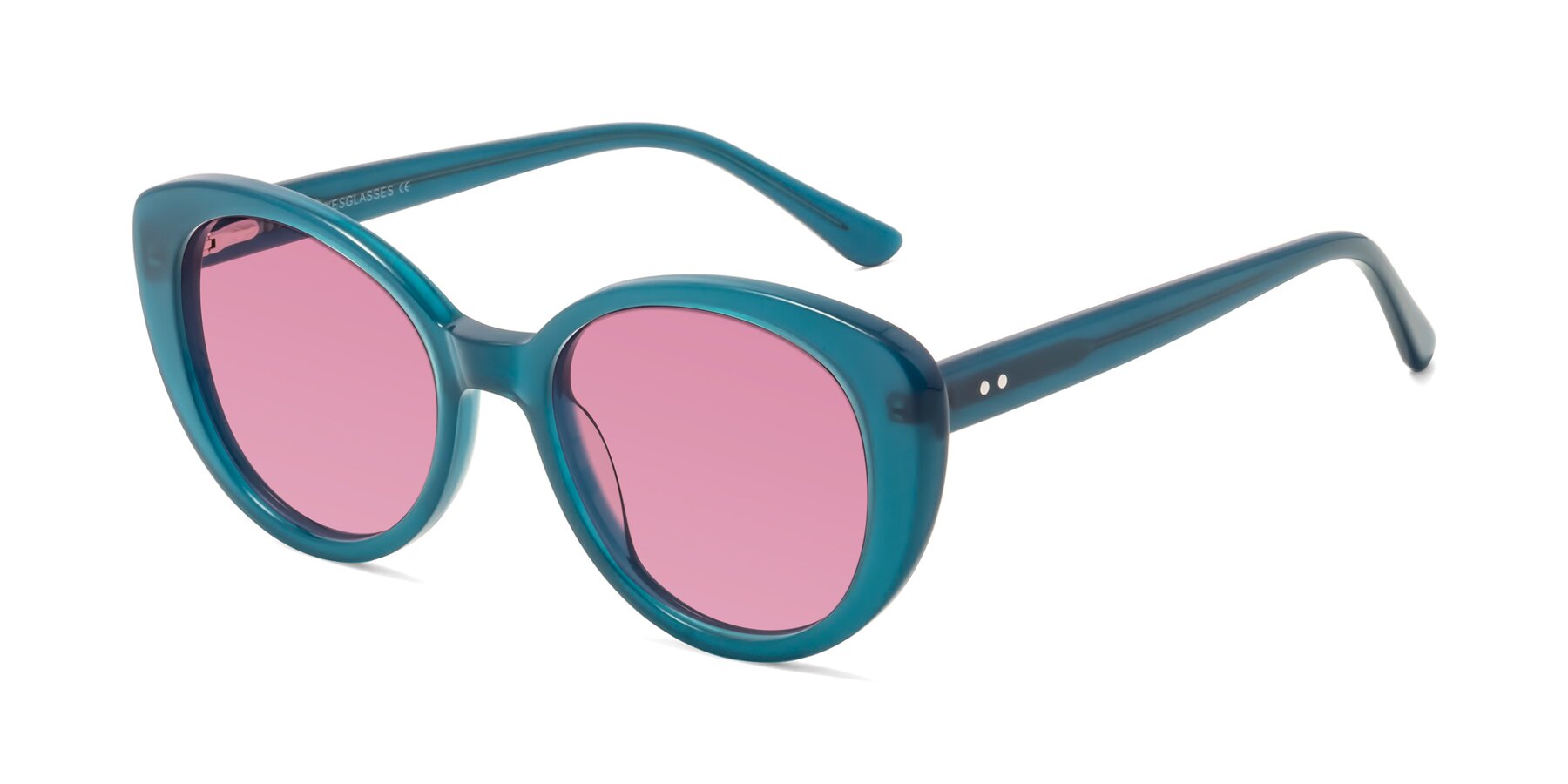 Angle of Pebble in Teal Blue with Medium Wine Tinted Lenses