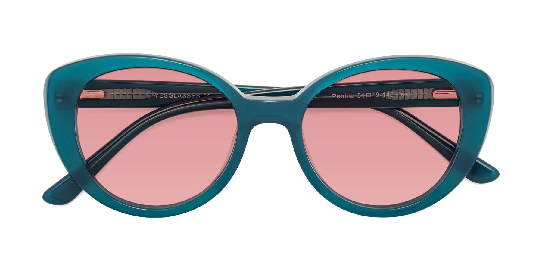 Folded Front of Pebble in Teal Blue with Medium Garnet Tinted Lenses