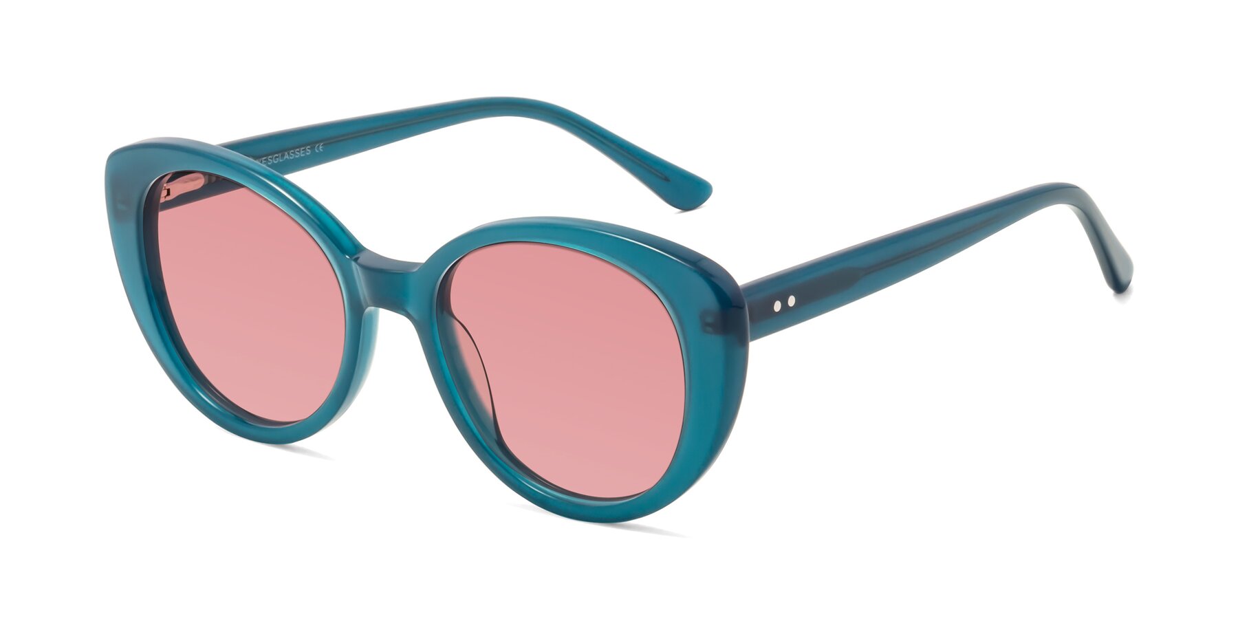 Angle of Pebble in Teal Blue with Medium Garnet Tinted Lenses