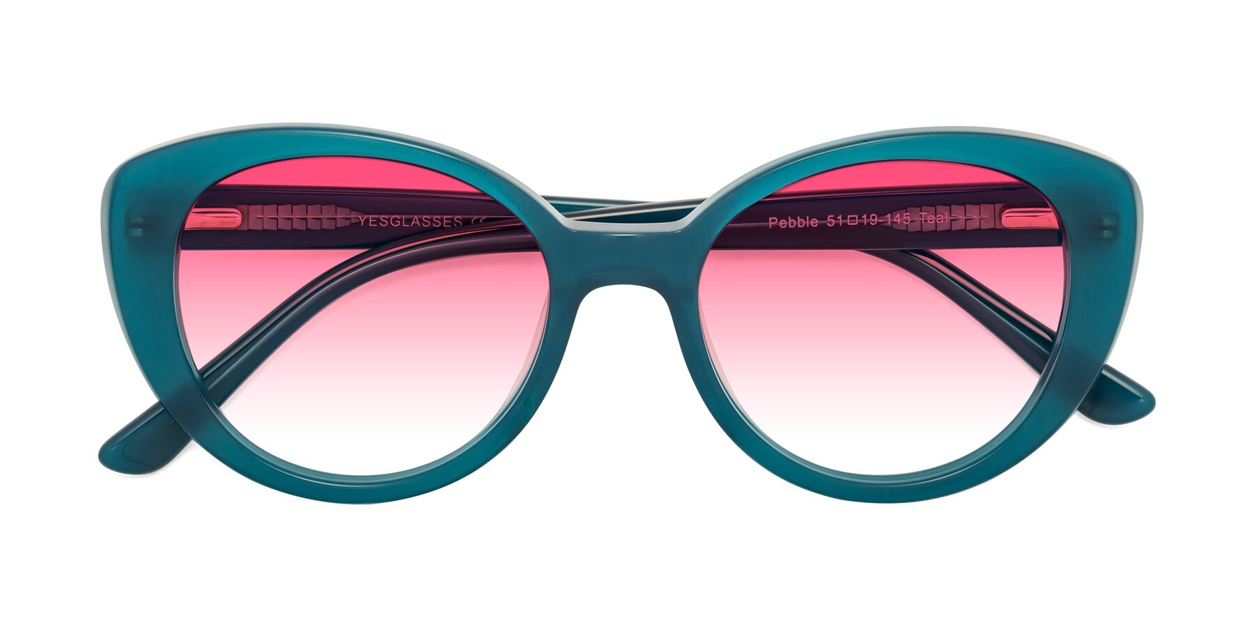 Folded Front of Pebble in Teal Blue with Pink Gradient Lenses