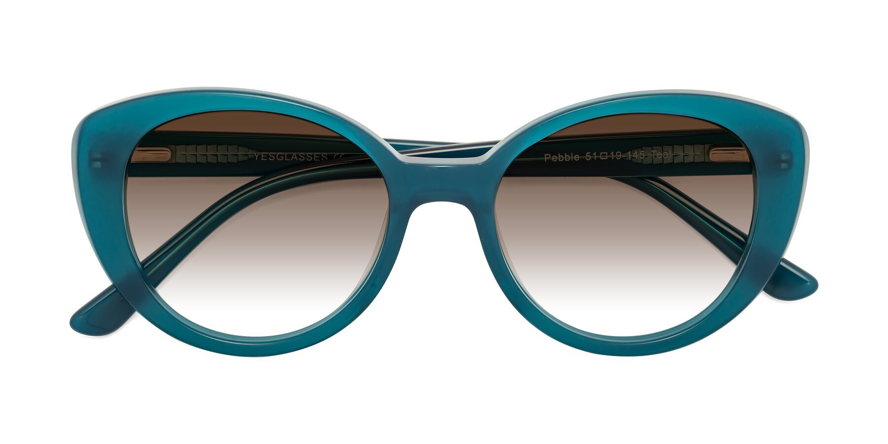 Folded Front of Pebble in Teal Blue with Brown Gradient Lenses