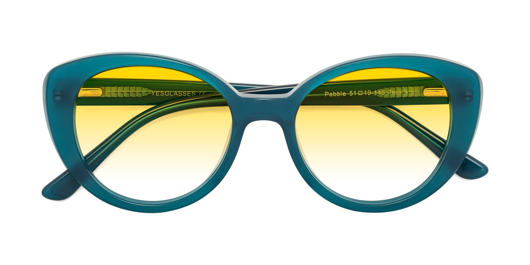 Folded Front of Pebble in Teal Blue with Yellow Gradient Lenses