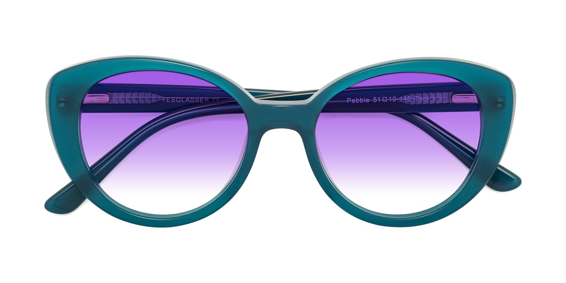 Folded Front of Pebble in Teal Blue with Purple Gradient Lenses