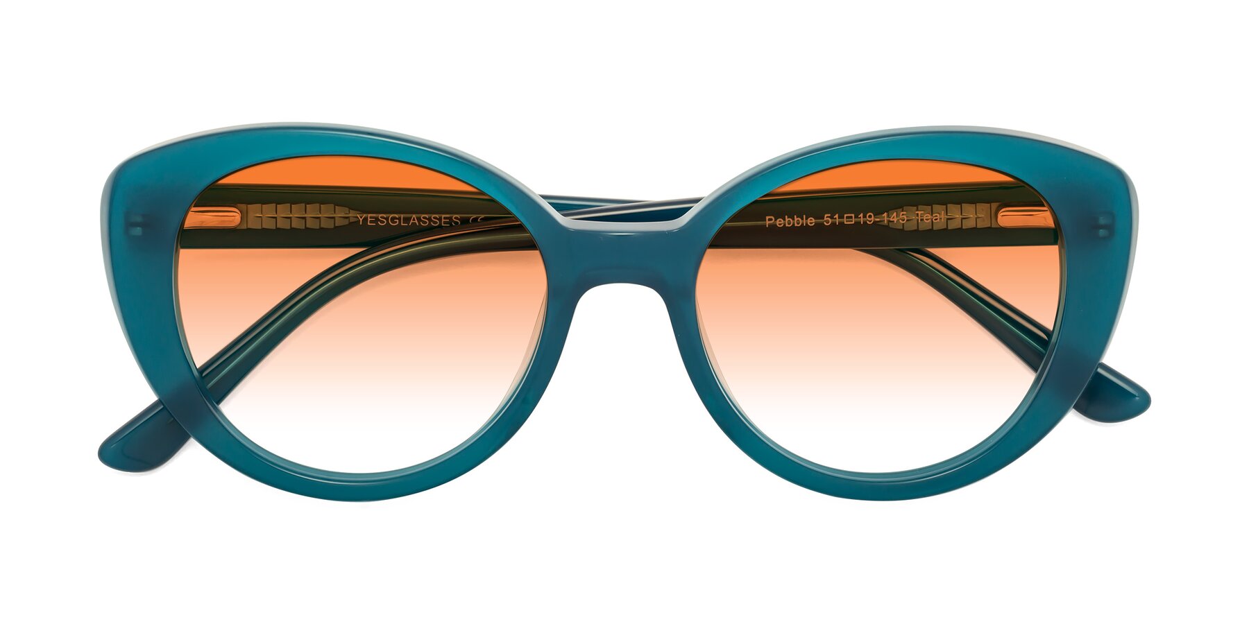 Folded Front of Pebble in Teal Blue with Orange Gradient Lenses